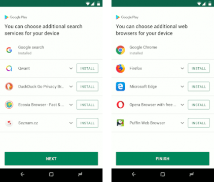 Écran de choix du navigateur pour les utilisateurs européens d’Android