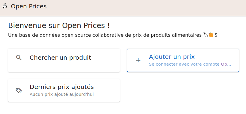 Interface du projet Open Prices